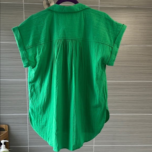 LOFT Green Relaxed Button Down Shirt with Notched Collar - Picture 3 of 3